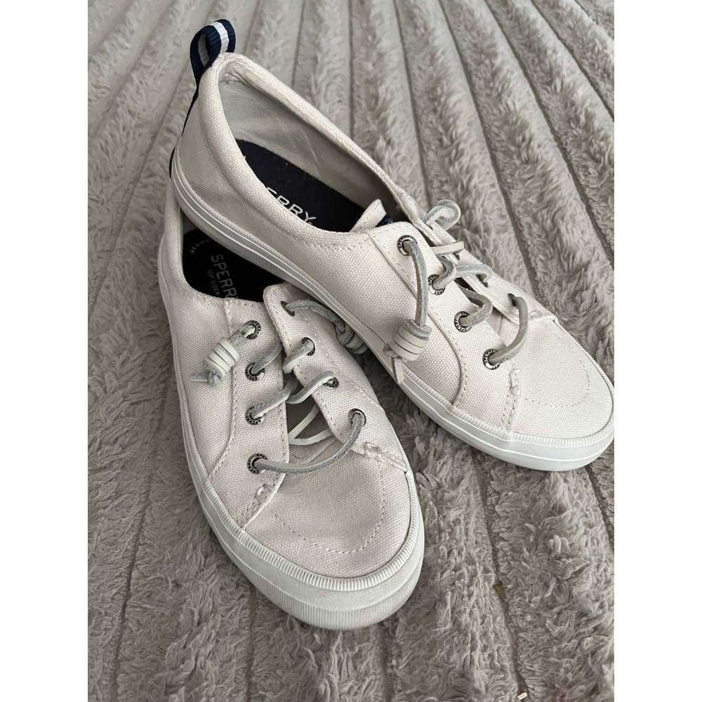 Sperry Crest Vibe Canvas Sneakers White Slip On Shoes STS99250 Womens 7